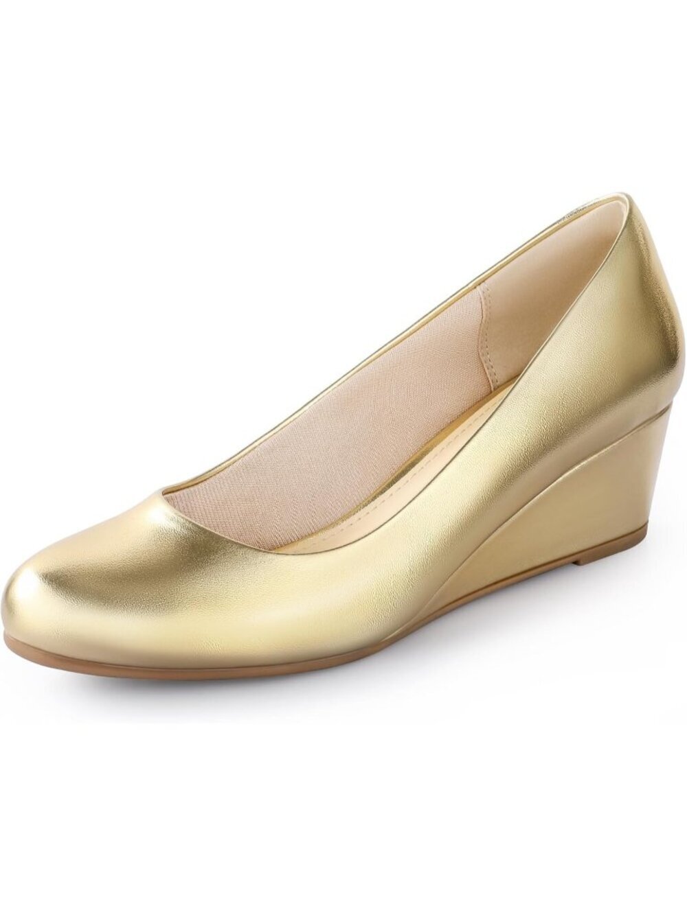 Women's Gold Nude 2 Inch Low Heel Wedge Comfortable Closed Toe Shoes